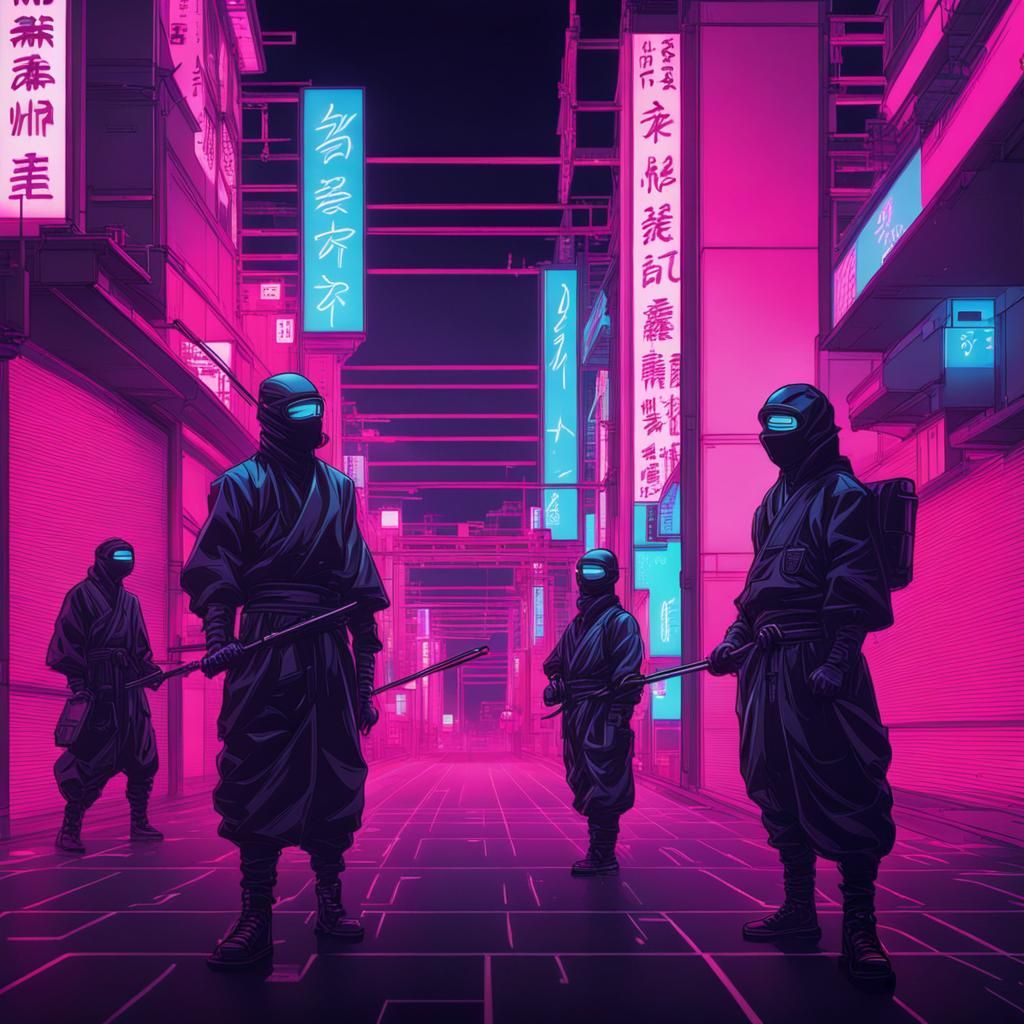 Futuristic Japan: Ninjas in Synthwave Neon