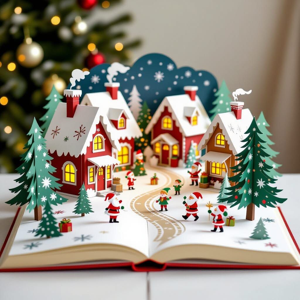 Christmas Pop-Up Book Scene of Santa's Village
