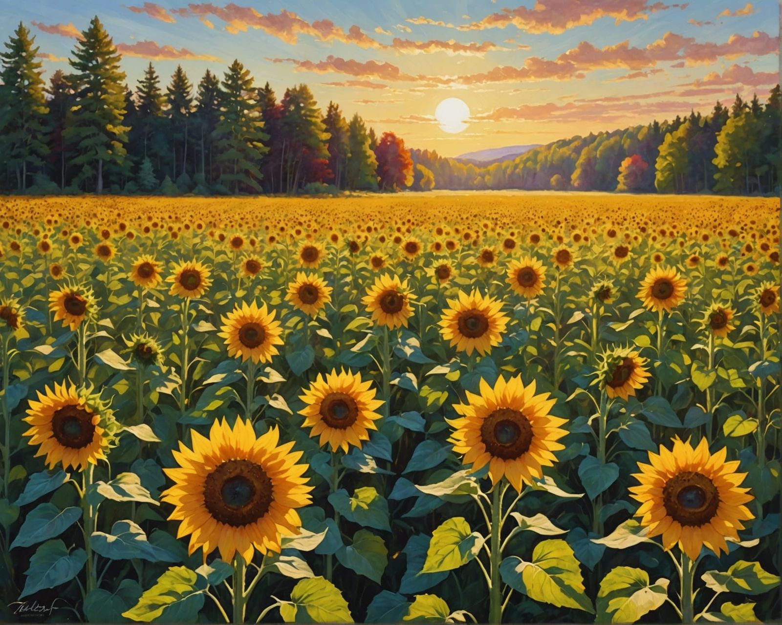 Sunlit Sunflower Meadow in Full Bloom