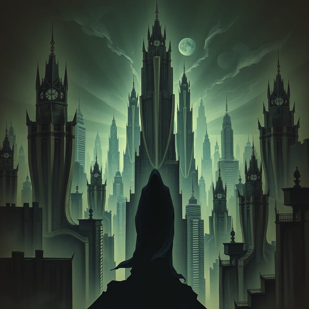 Haunting Metropolis in Art Deco Heavy Metal Style