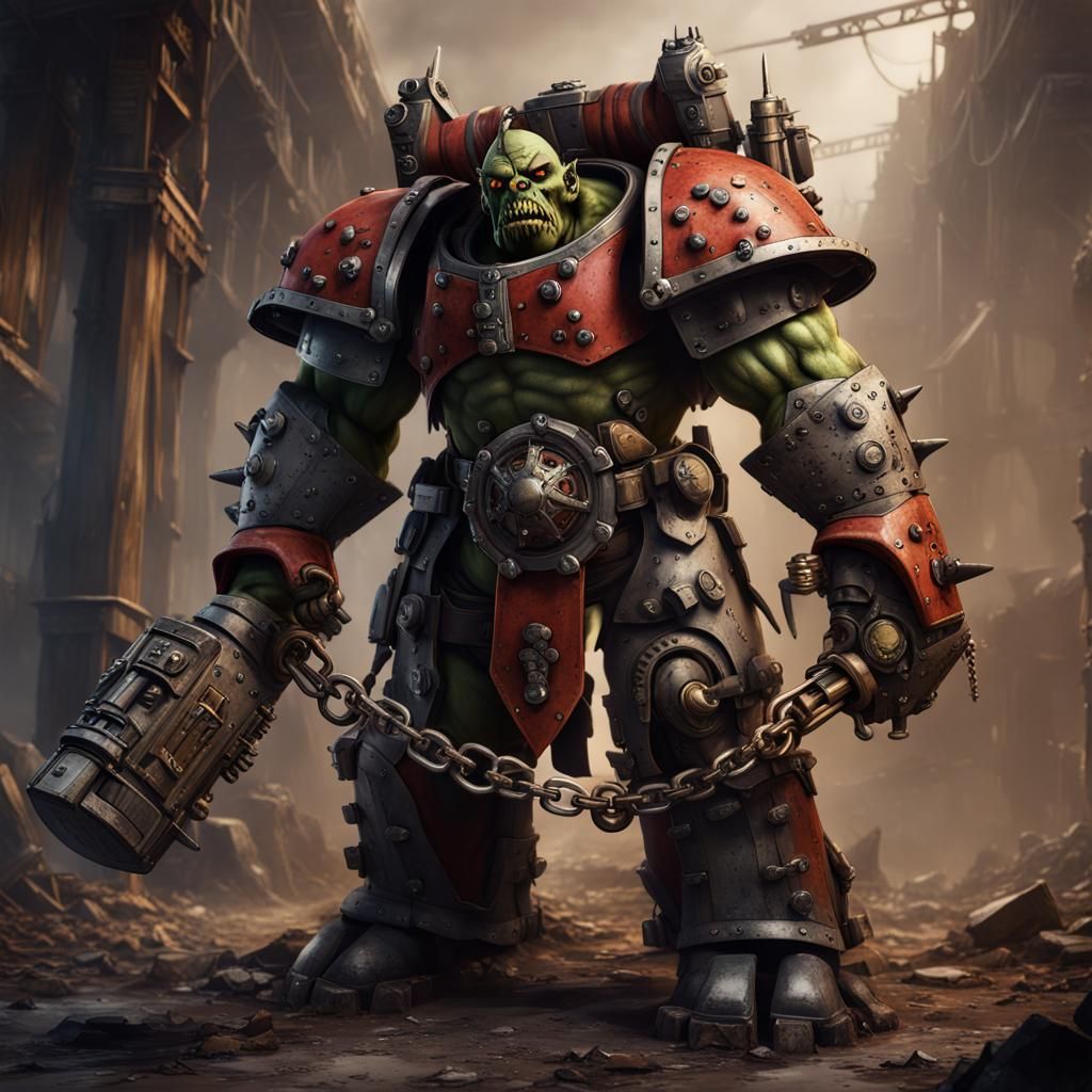 Warhammer Ork in Power Armour: Detailed Matte Painting