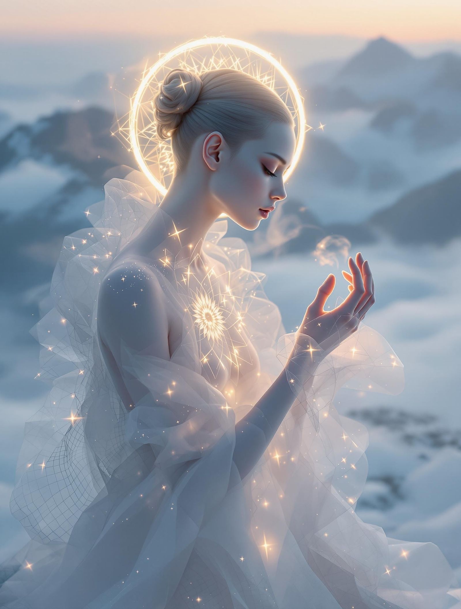 Surreal Dawn Sculpture: Cubist Photorealistic Dream