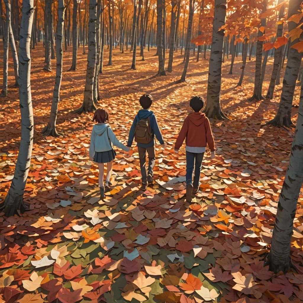Anime-Inspired Paper Collage of Autumn Forest