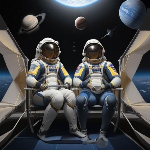 Astronauts Fishing in Space by Rowing Boat