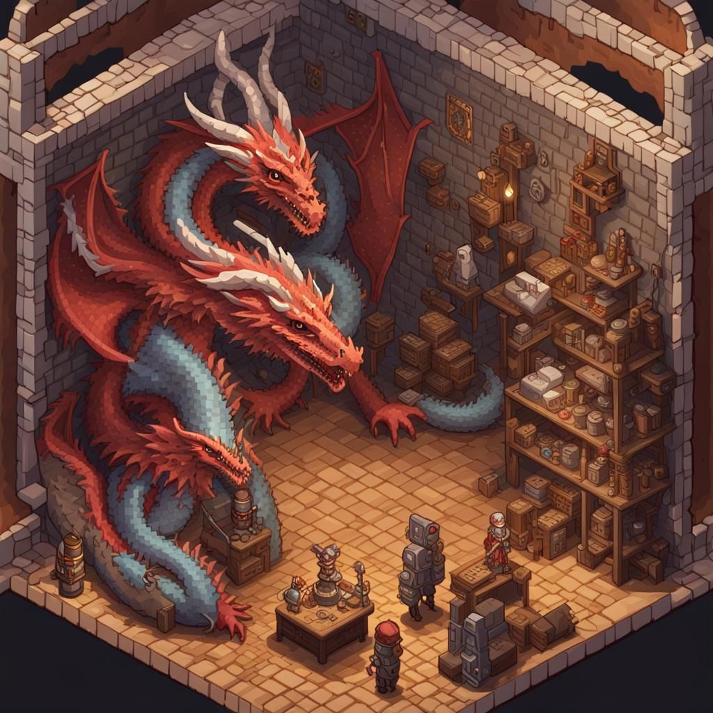 Isometric Pixel Art Dragon Slayer Guild
