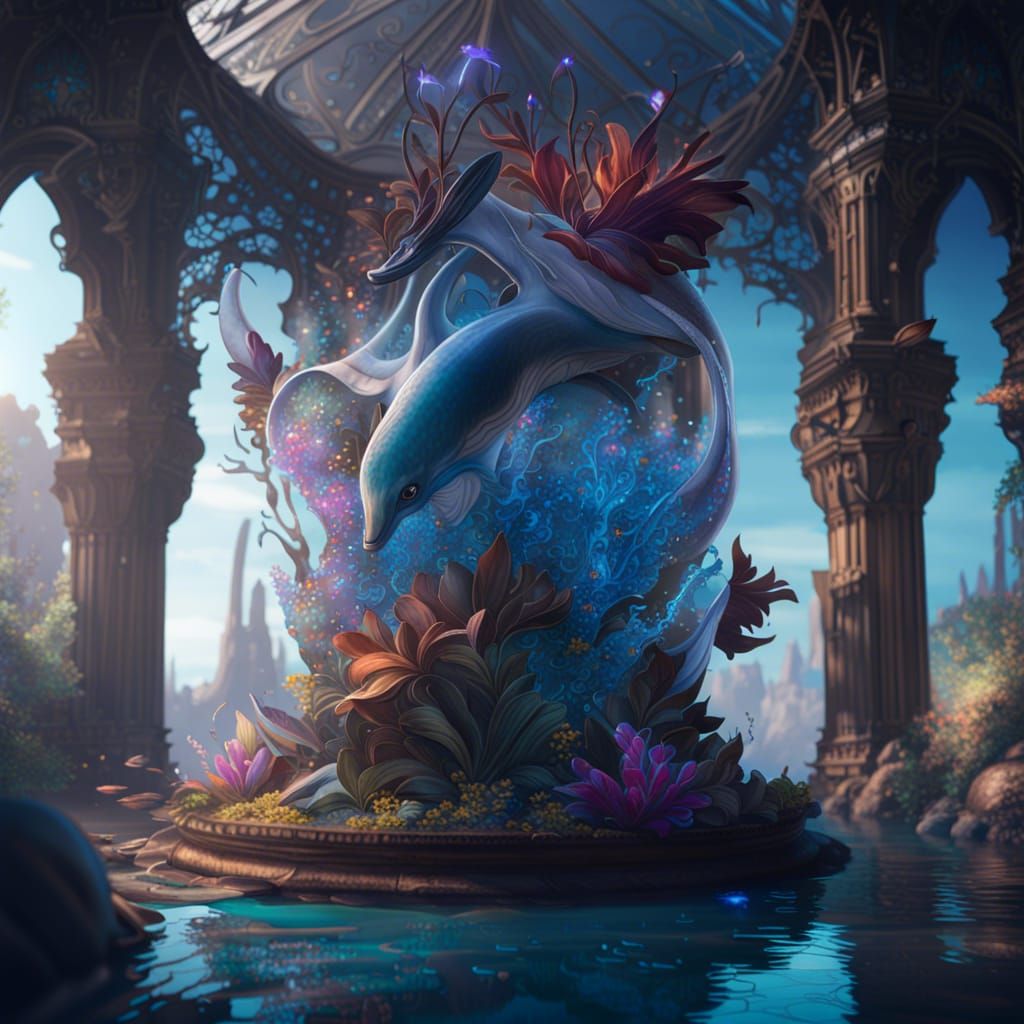 Detailed Crystal Dolphin Fantasy Concept Art