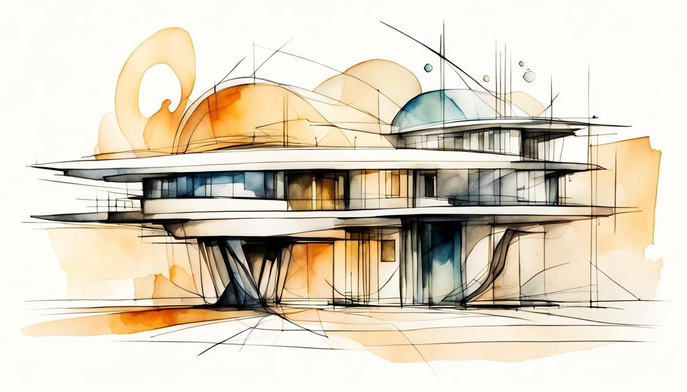 Surrealistic Futuristic House Design in Watercolor
