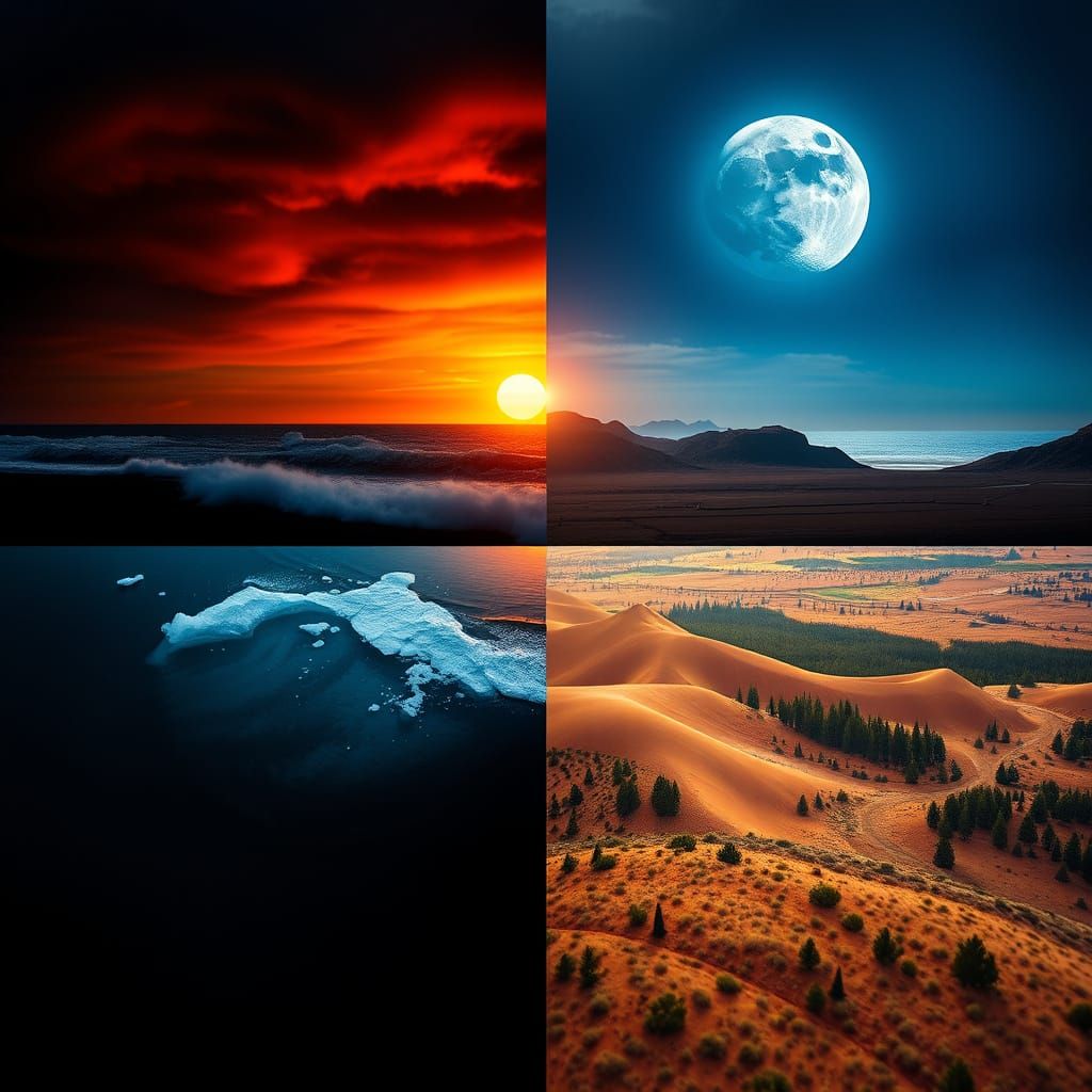 Nature's Opposites: Fire, Ice, Sun, Moon Landscapes