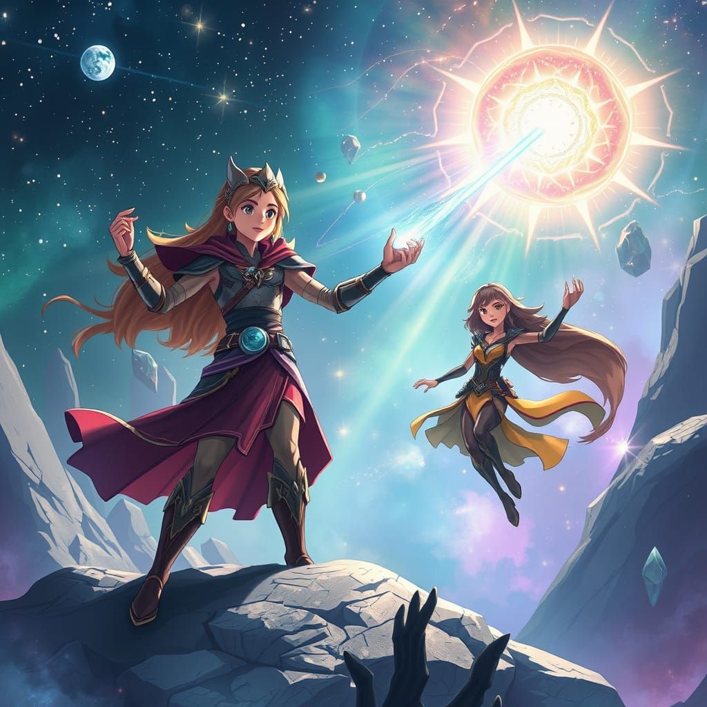 Mystical Planet Aeloria with Floating Islands and Crystals