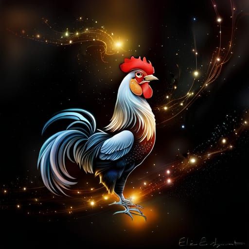 Glass Rooster Constellation in Digital Photoillustration