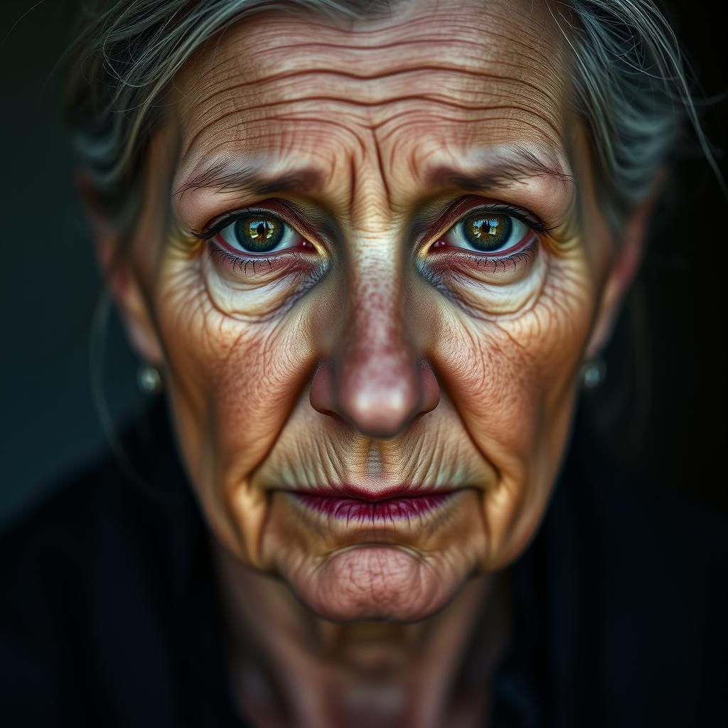 Melancholic Woman Portrait in Hyperrealistic Style