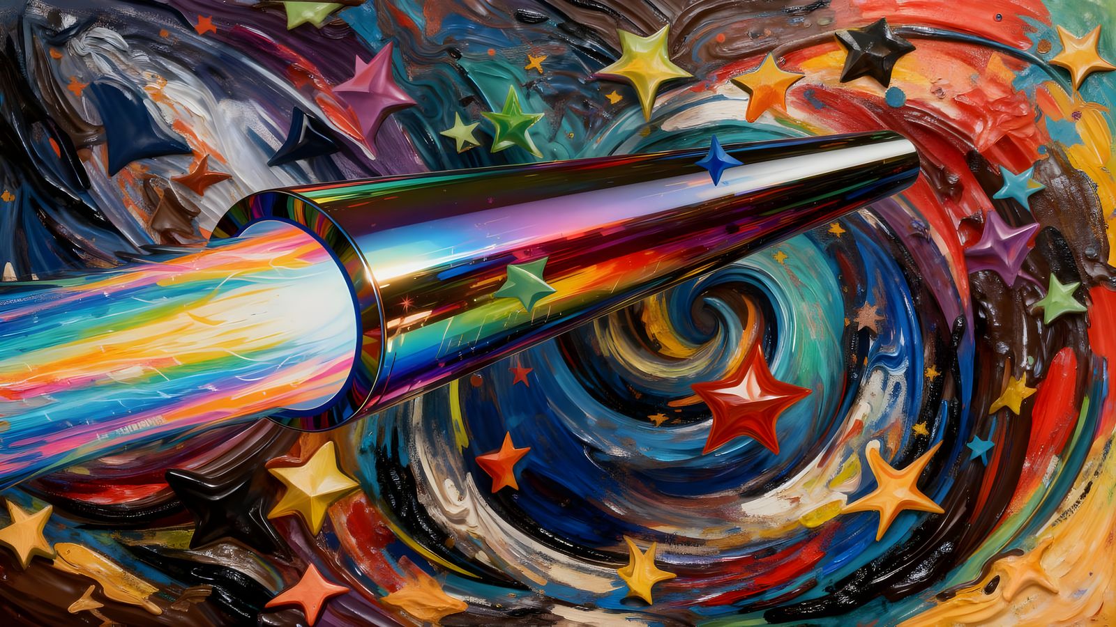 Vivid Rainbow Cylinder with Impasto Paint Vortex