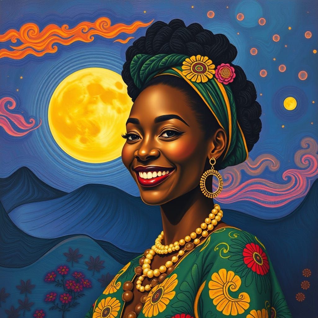 Afro-Futurist Goddess of Joy in Vibrant Dashiki