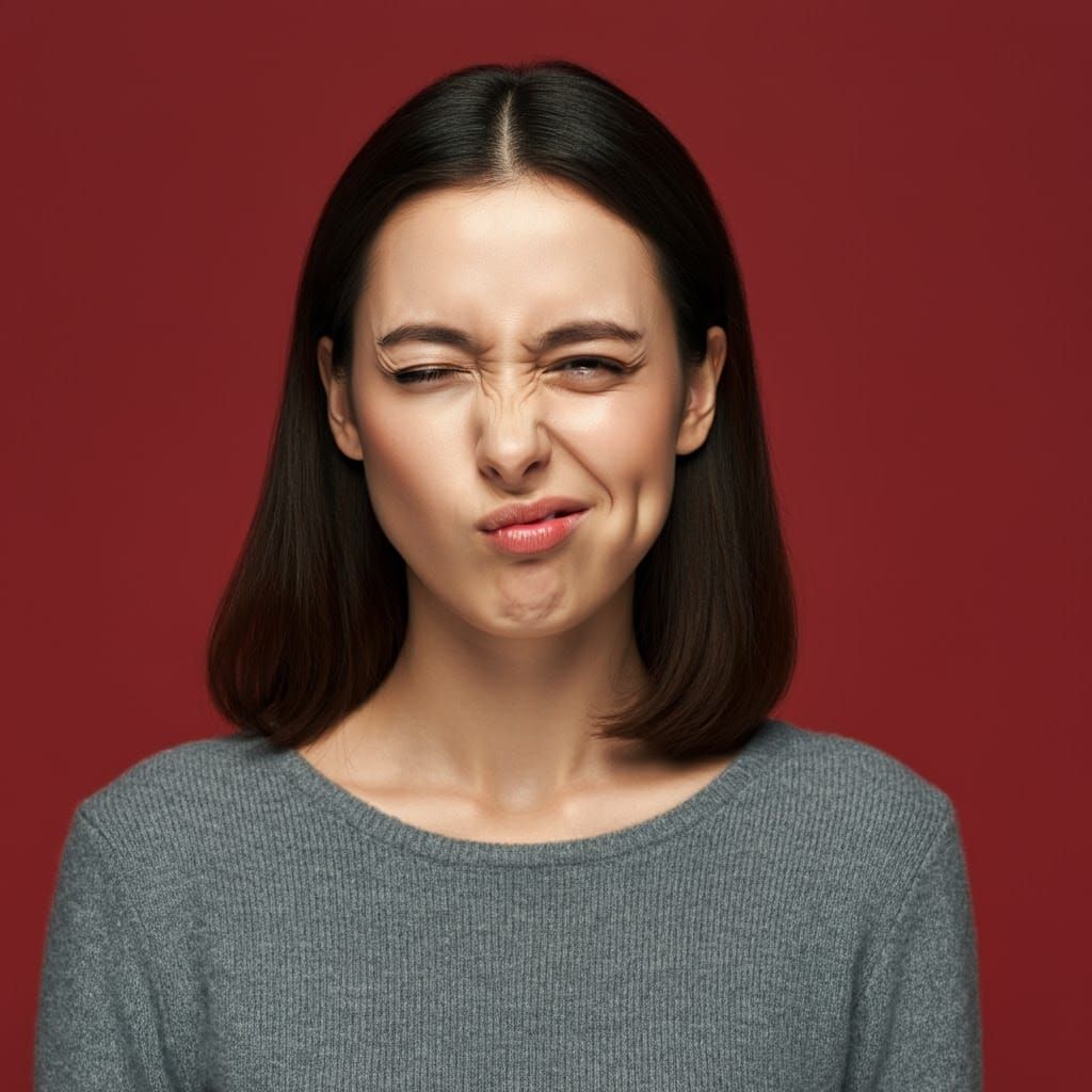 Playful Woman with Bulge in Cheek Winking