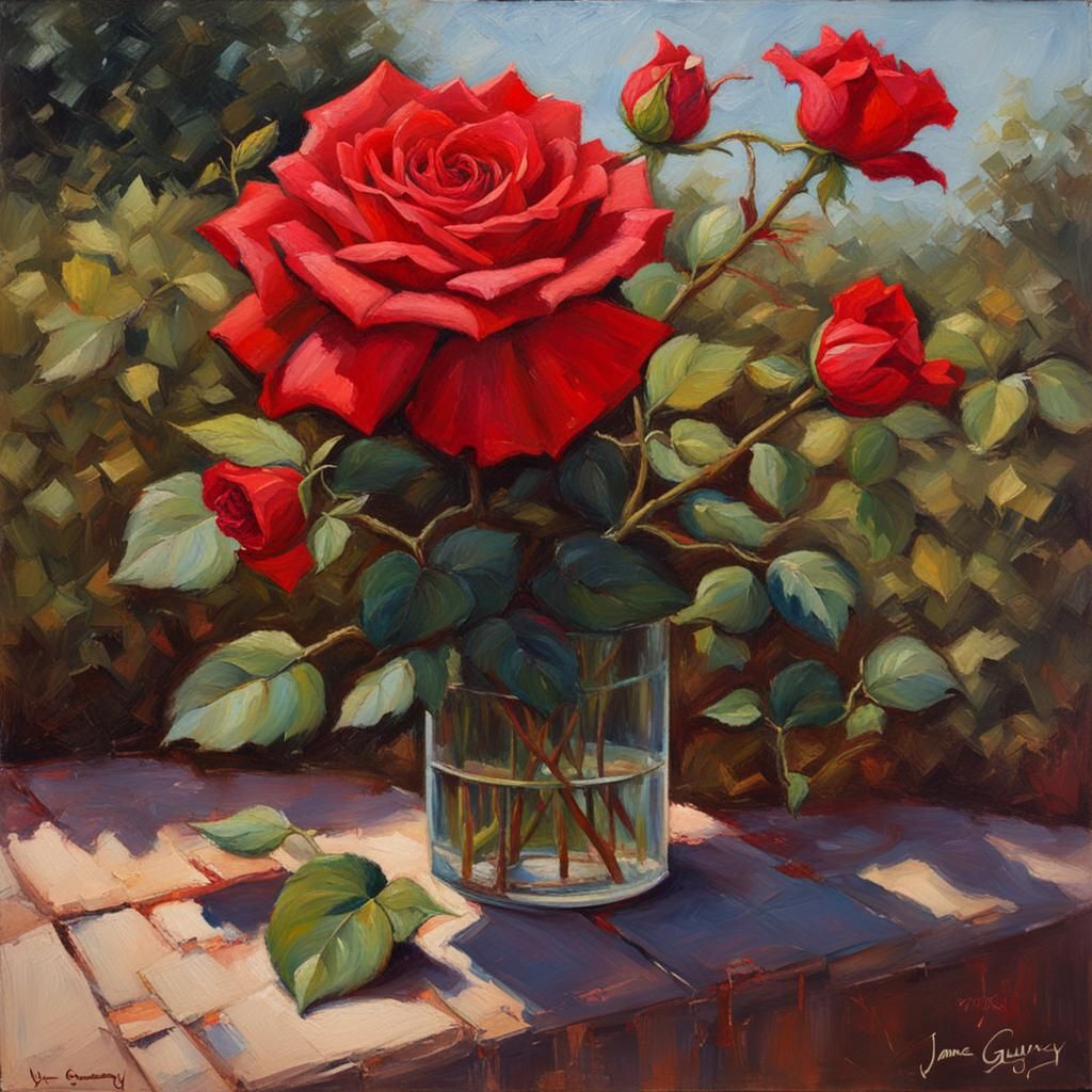 Red Rose in Bloom: An Oil Painting