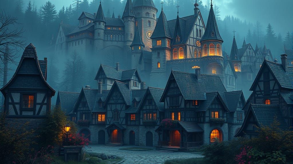 Medieval Transylvania Village in Vibrant Fantasy Style
