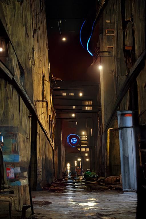 Futuristic Alleyway at Night: Cyberpunk Dystopia