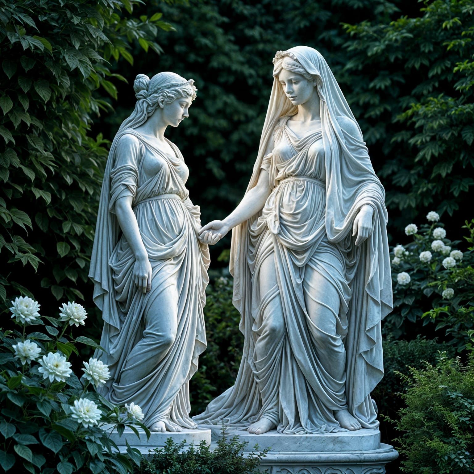 Moonlit Goddess Statue in Neoclassical Style