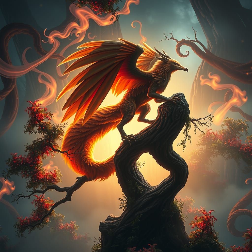 Griffin-Fox Hybrid in Ethereal Landscape