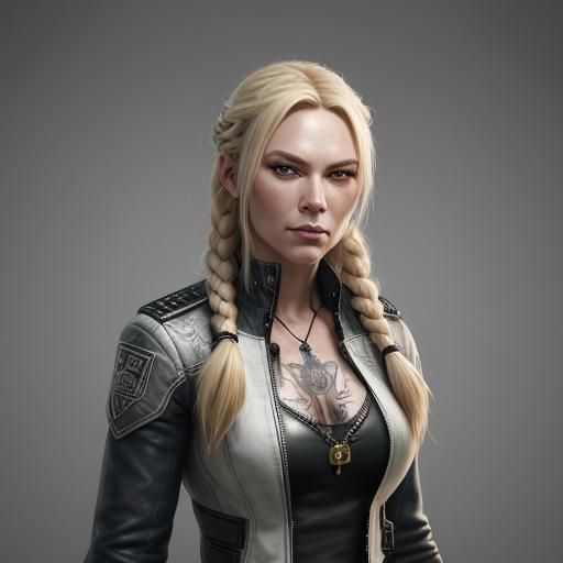 Viking Cop Woman Portrait in Hyperdetailed Style