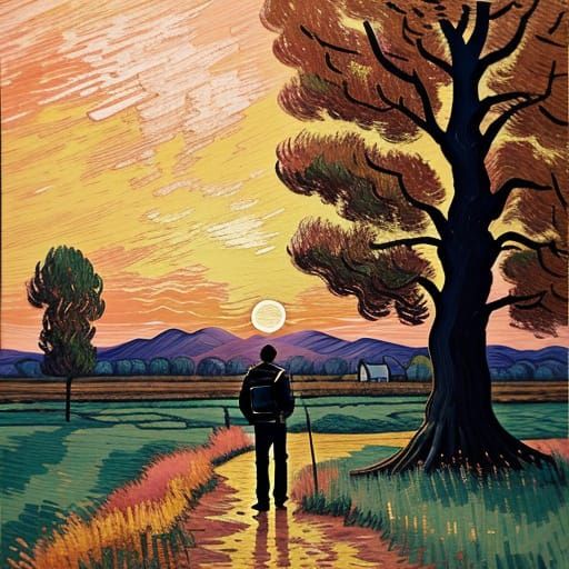 Ethereal Sunset Landscape in Warm, Earthy Tones