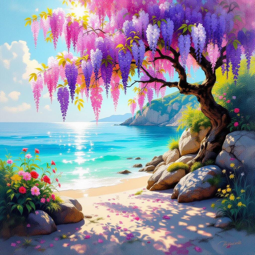 Wisteria in Metamodern Style: Rococo Meets Neo-Impressionism