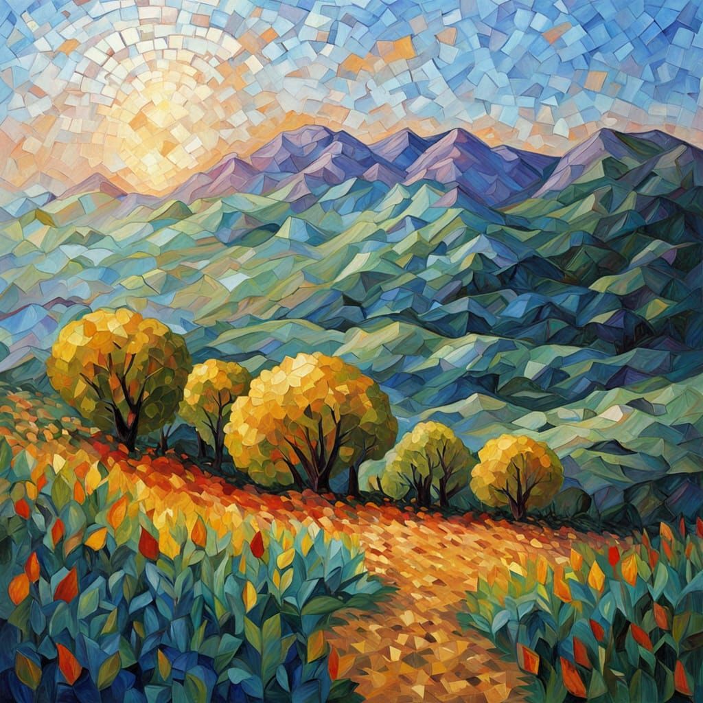 Neo-Impressionist Landscape as Tiny Mosaic