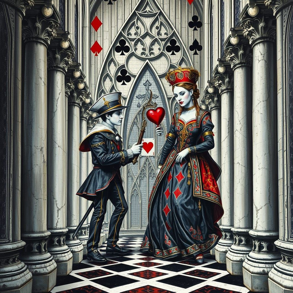Jack of Spades Weds Queen of Hearts in Gothic Card Cathedral