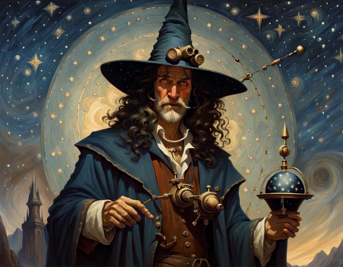Kind Wizard Astronomer in Pre-Raphaelite Style