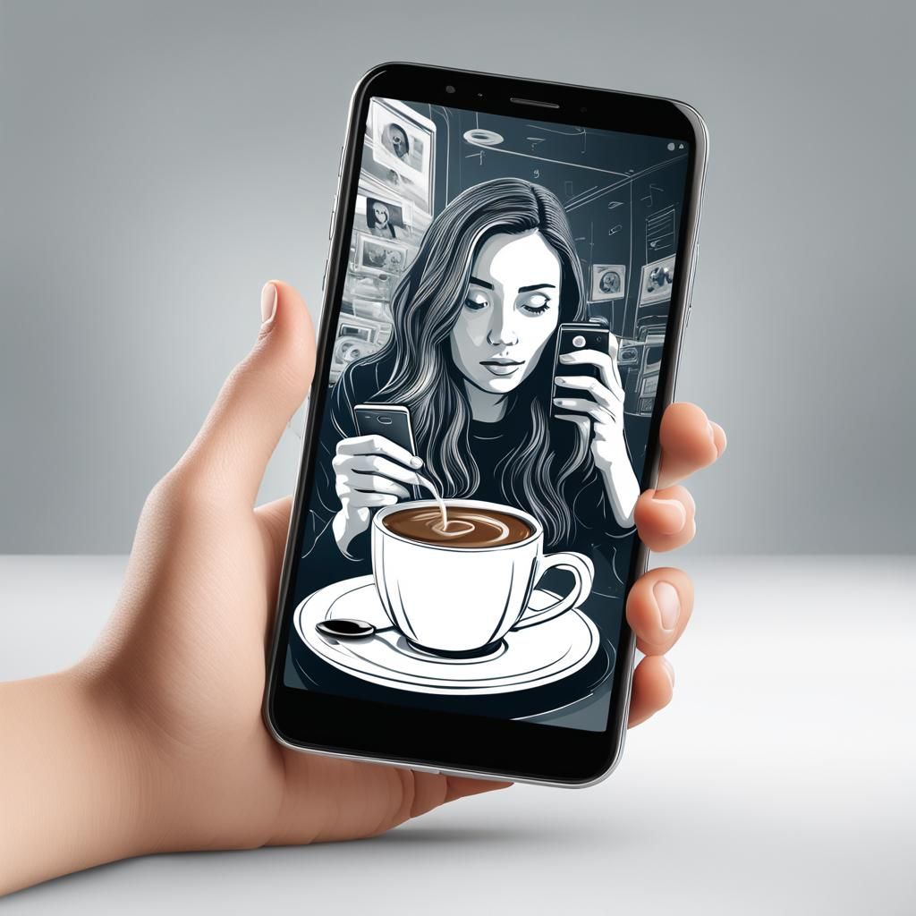 Smartphone Displaying a Woman Having Coffee