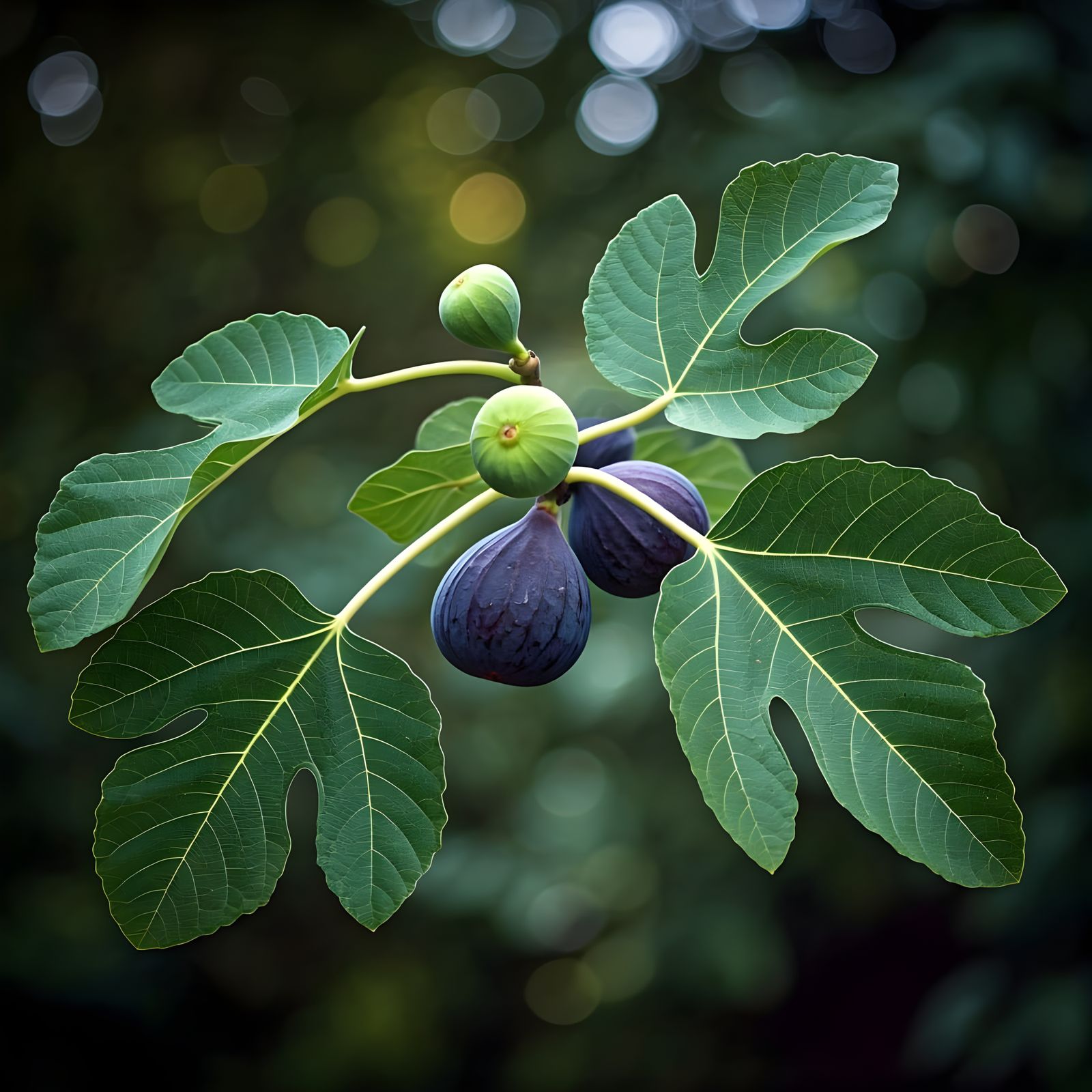 Emerald Fig Leaves and Ripe Figs