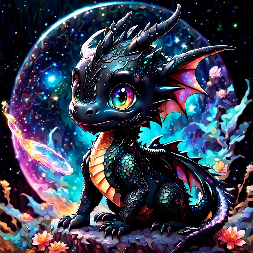 Cute Black Dragon in Astral Anime Style