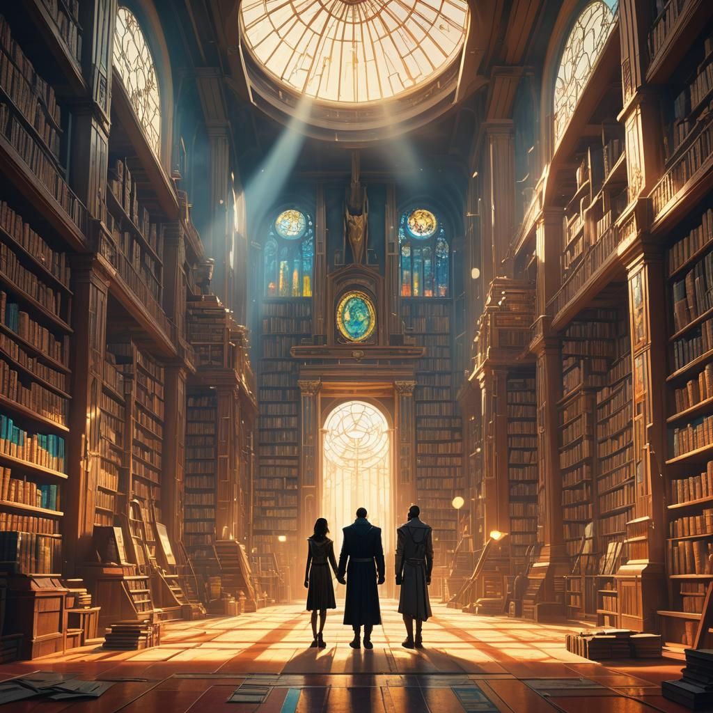 Thoth and Athena in Ancient Library, Digital Matte Painting