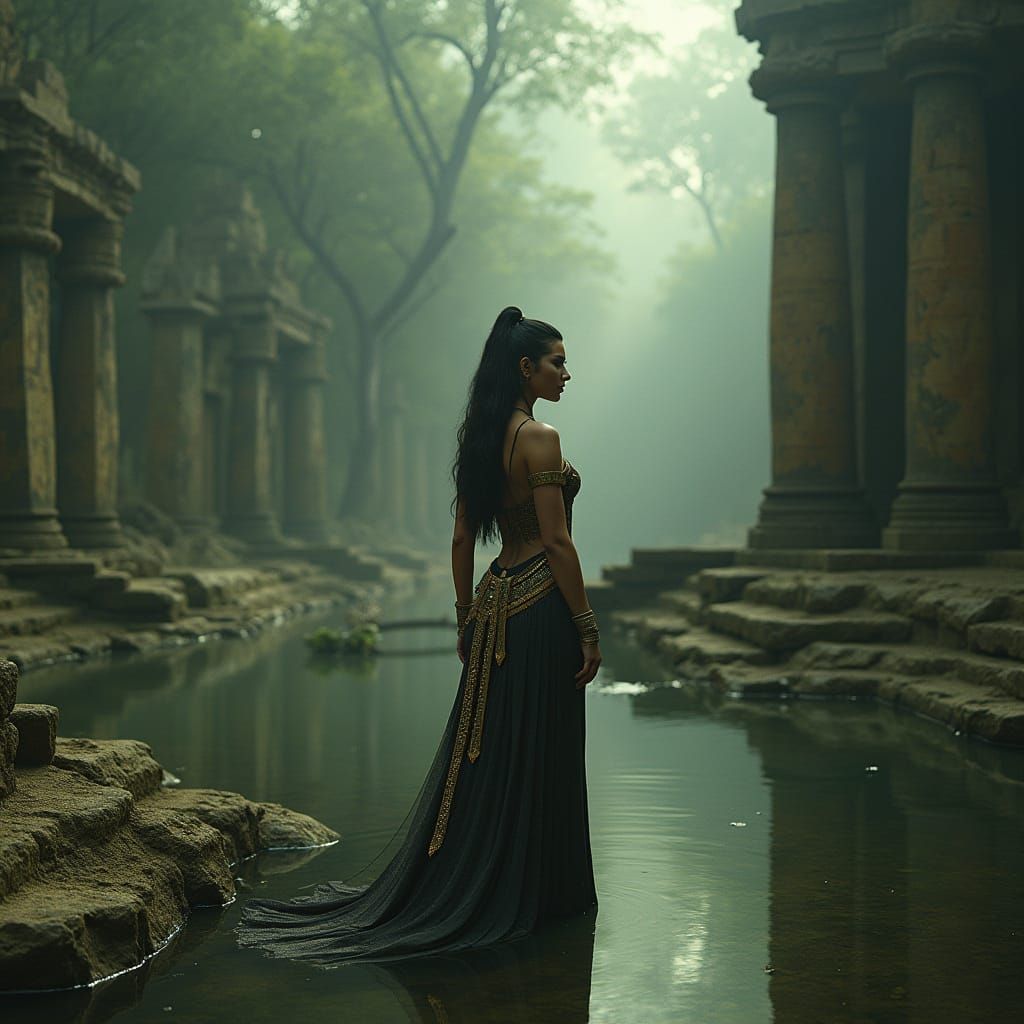 Ethereal Sumerian Priestess Amidst Ancient Ruins