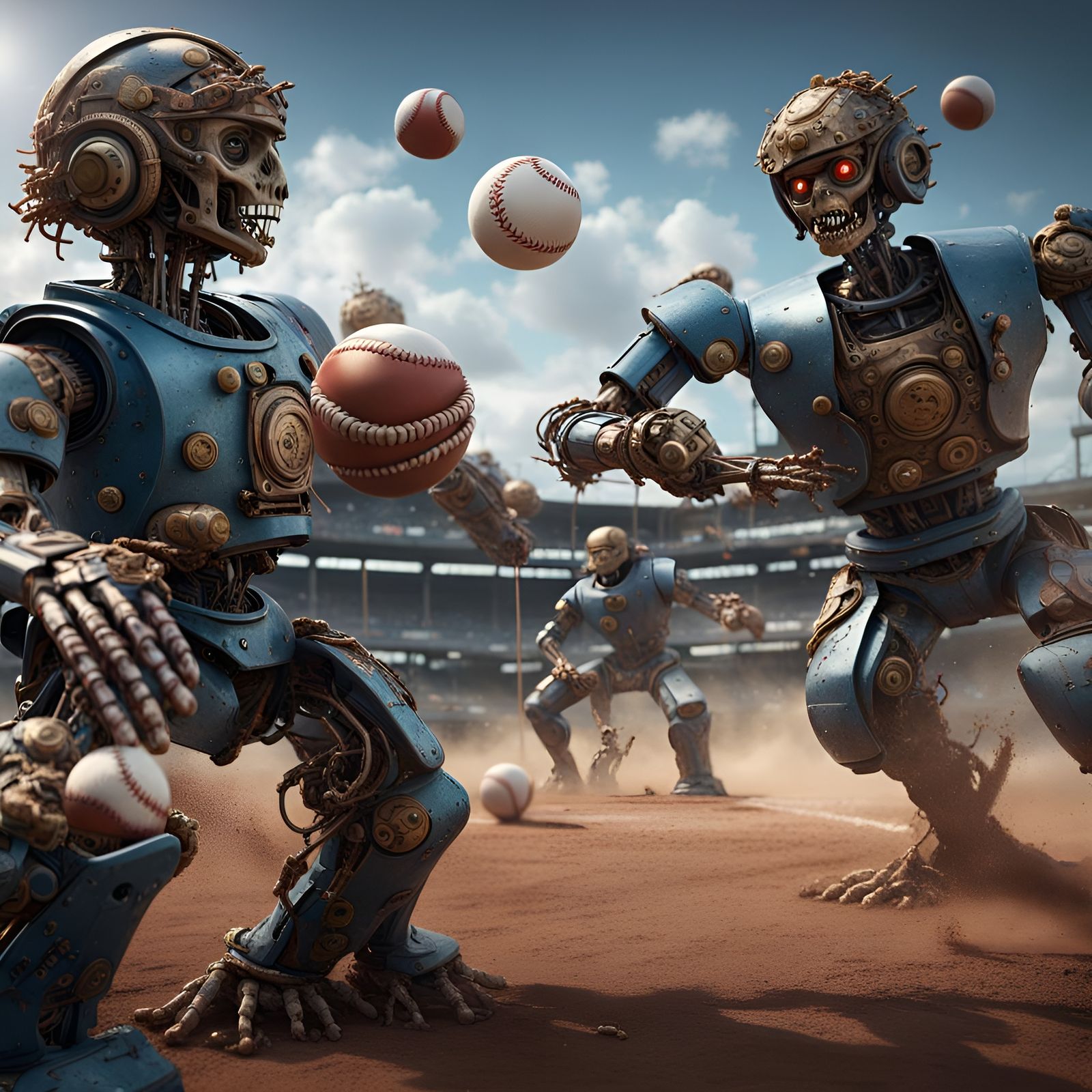 Robots Play Baseball with Human Heads