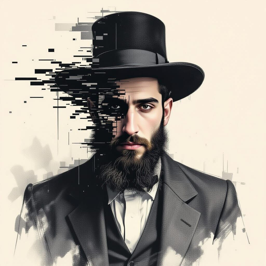 Emotional Portrait of Hasidic Man in Charcoal Sketch Style