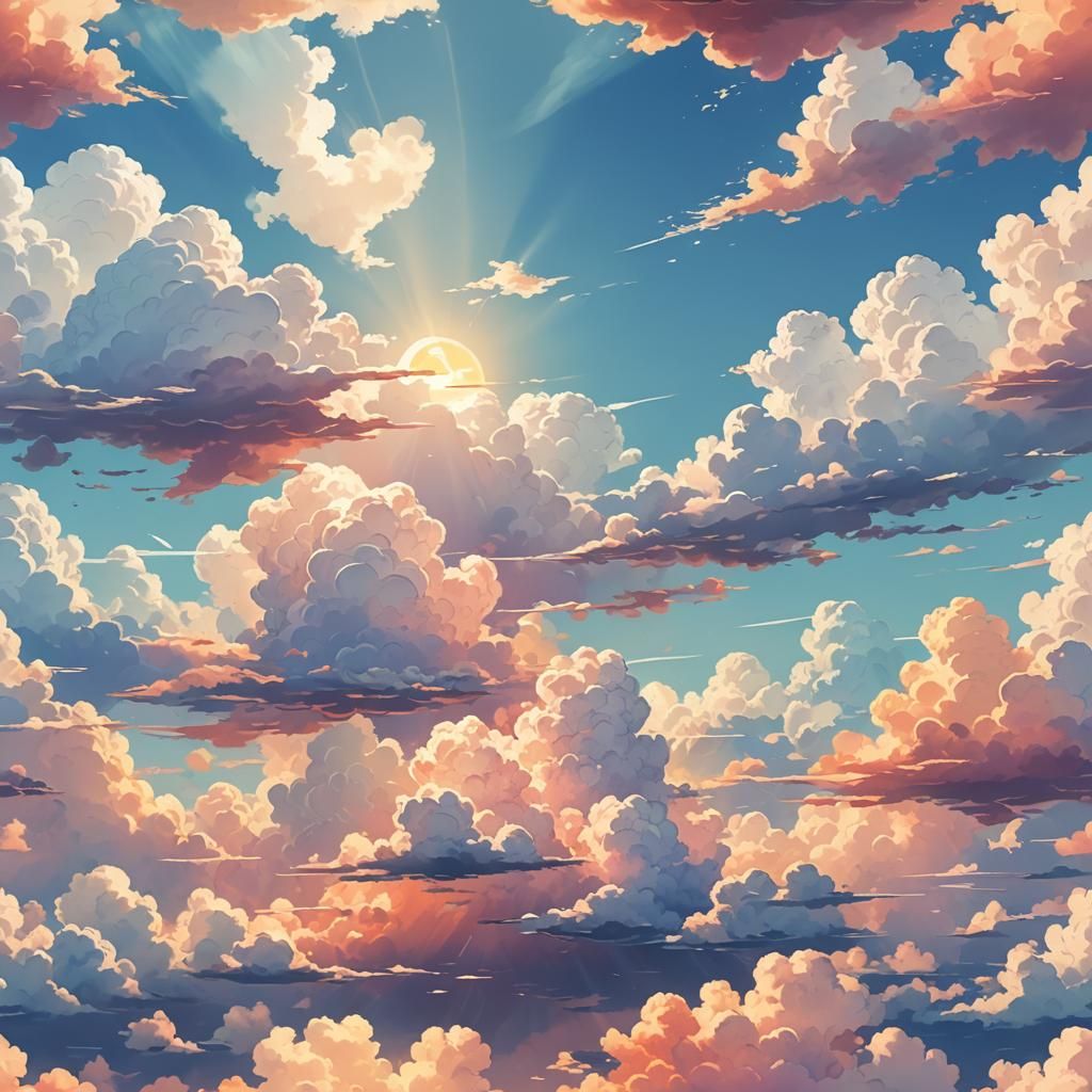 Anime Landscape with Puffy Clouds