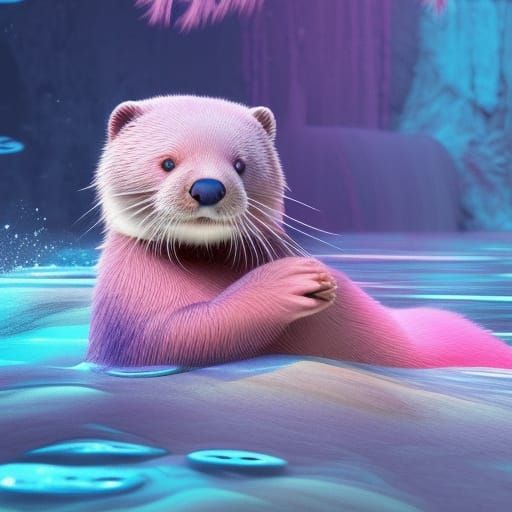 Ombre Otter Floating: Detailed Digital Matte Painting