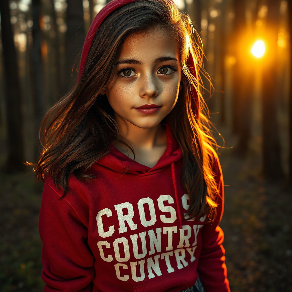 Teenage Girl in Forest at Sunset
