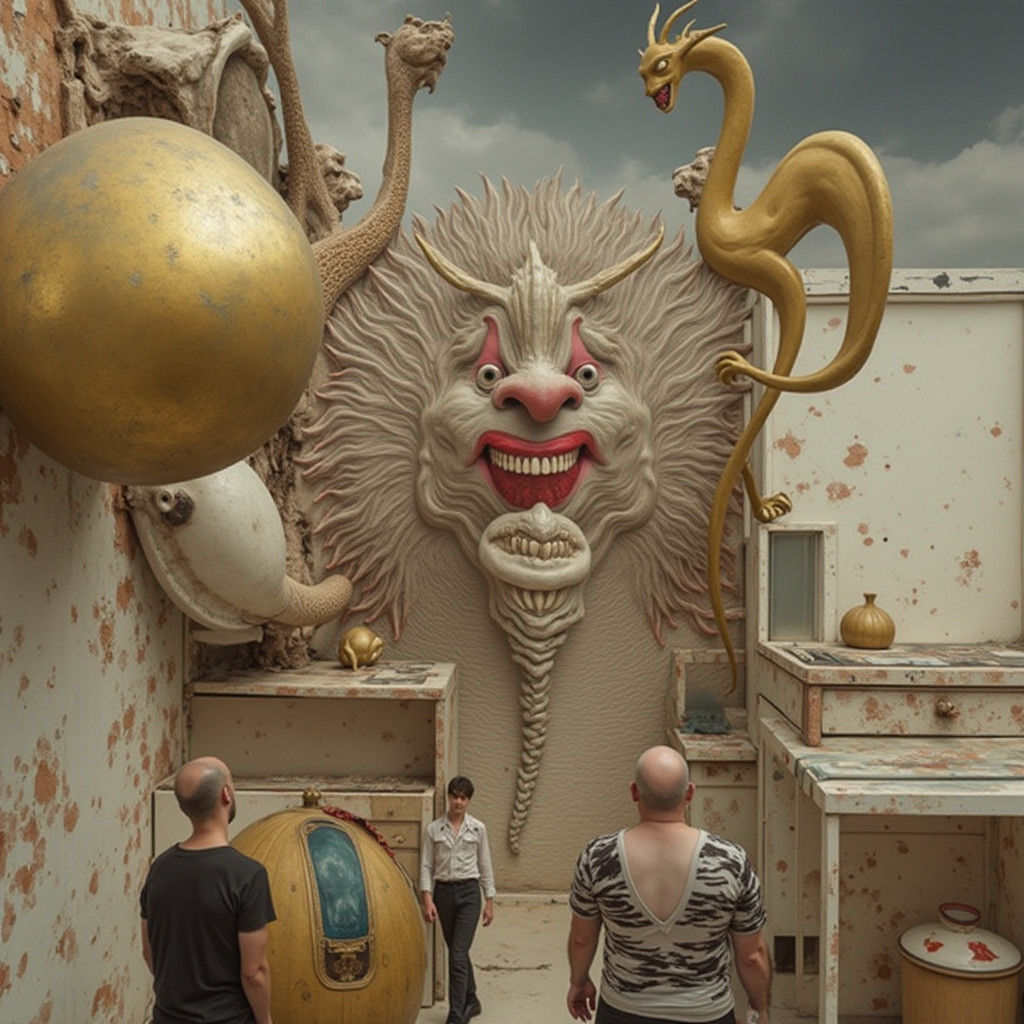 Bizarre Demon Art Piece in Stark Room, Dramatic Lighting