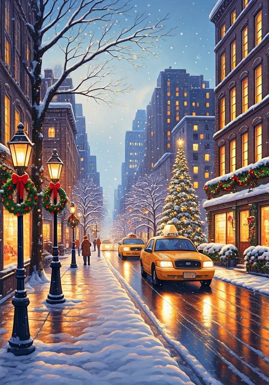 Nostalgic Winter City Street Scene in Cozy Style