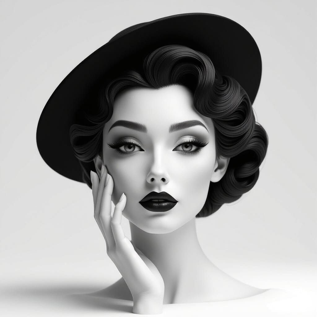 Elegant Black and White 3D Render with Deep Emotion