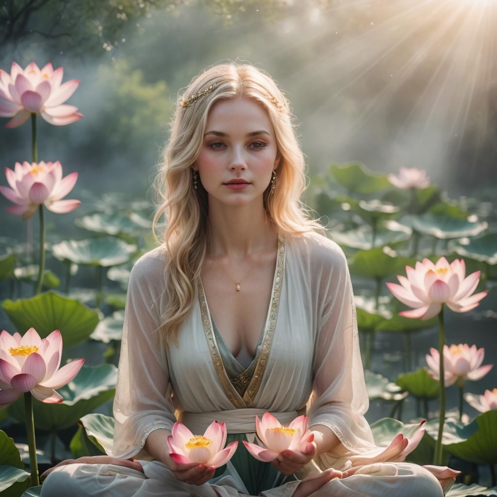 Ethereal Portrait of Woman on Lotus Flower
