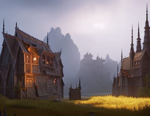 Gothic Medieval Home in Detailed Matte Painting Style