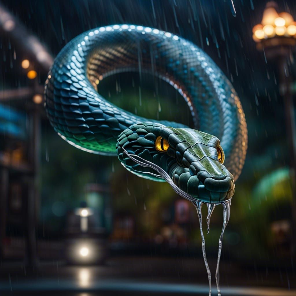 Glass Cobra at Night Fair, Photorealistic Render