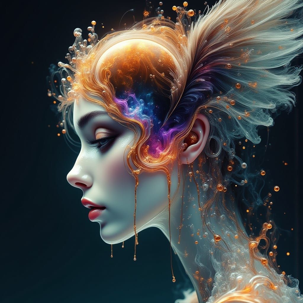 Ethereal Woman Encased in Sphere, Futuristic Style