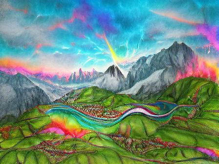 Rainbow Sunrise Over Swiss Alps Valley