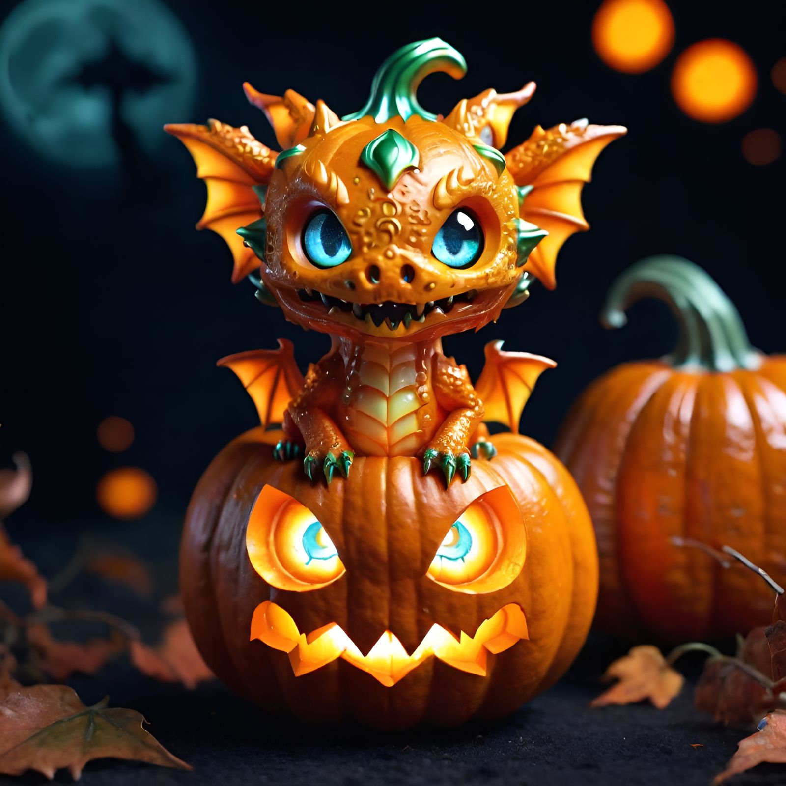 Adorable Chibi Pumpkin Dragon in Spooky Halloween Style