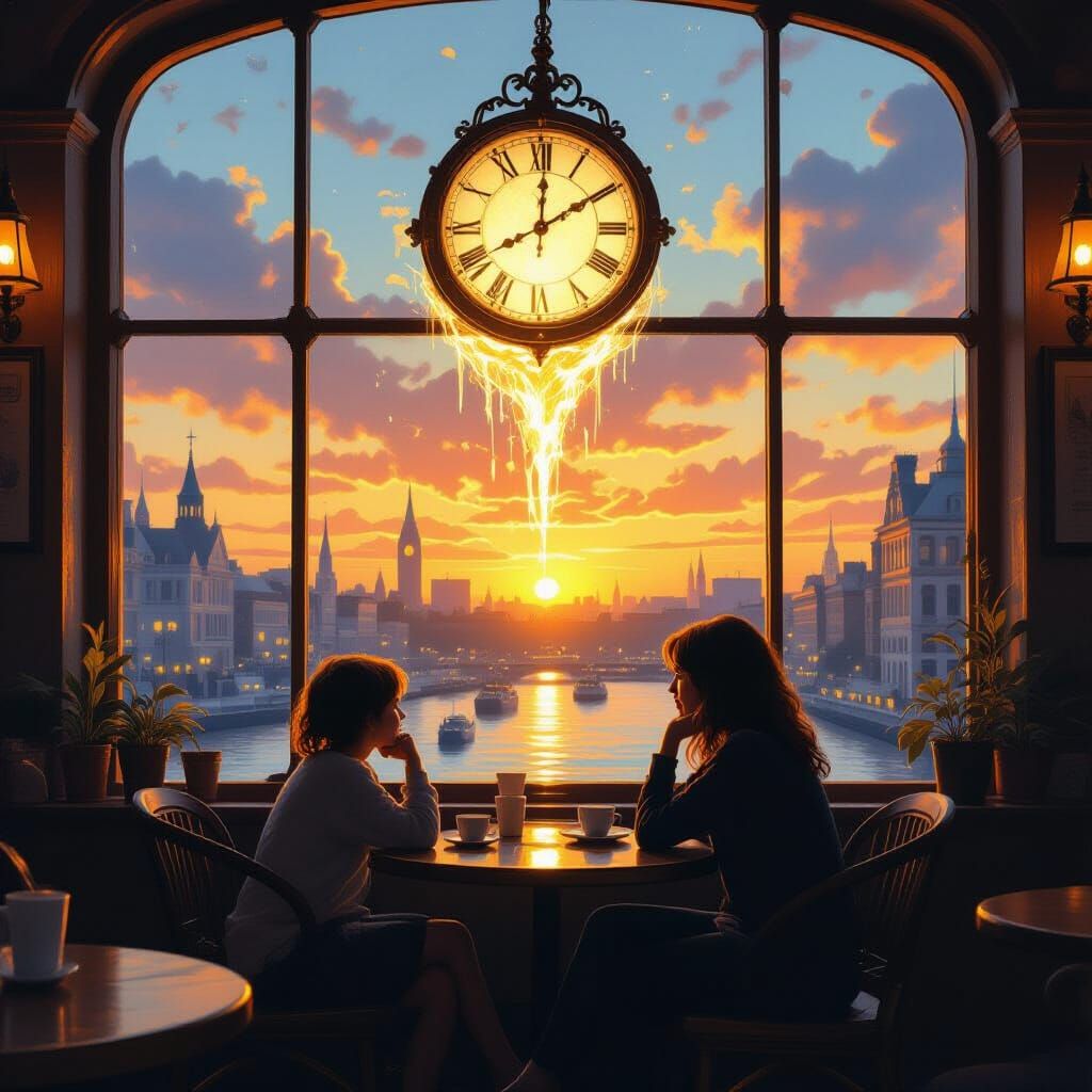 Dreamlike Cafe: Person with Younger Self, Surrealism