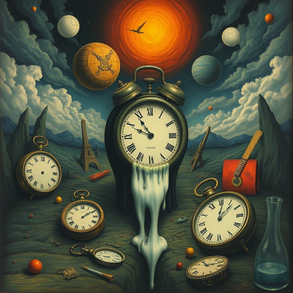 Surreal Dreamscape with Melting Clocks in Surrealist Style